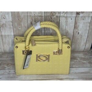 Bebe Yellow Mini Satchel – Embossed Logo Crossbody Handbag